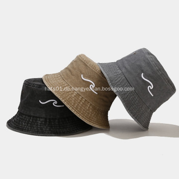 Großhandel Low MOQ Custom männer Frauen Mode Hohe Qualität Ebene Erwachsene 100% Vintage Baumwolle gewaschene Folding Stickerei Eimer Hut Kappe